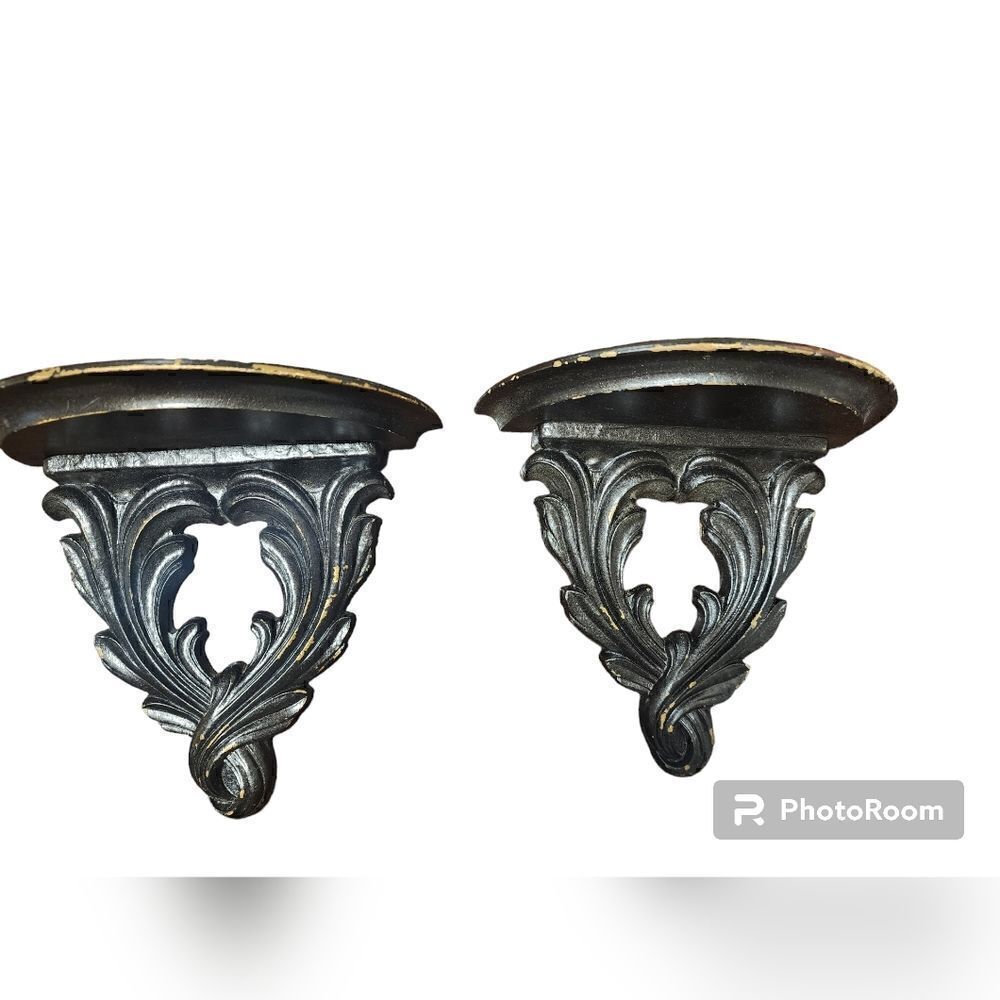 MCM Set of 2 Syroco wood wall shelves